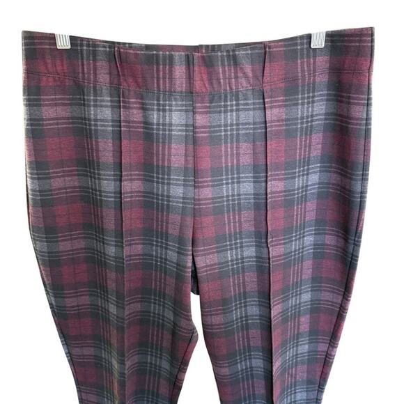 Boston Proper Pants Plaid Stirrup Womens Maroon Gray Large Stretch Pull On Prep - Picture 2 of 7